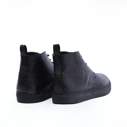 Chukka Boot | Black Leather With A Crocodile Pattern