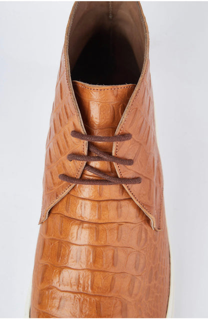 Chukka Boot | Tan Leather With A Crocodile Pattern