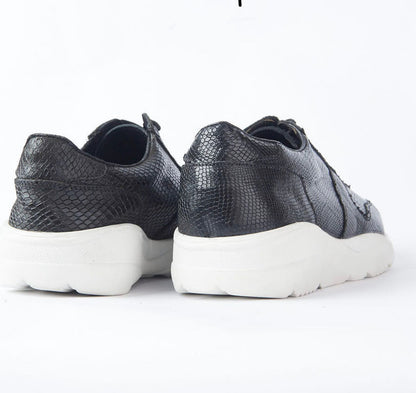 The Avenue | Black Leather With A Snakeskin Pattern
